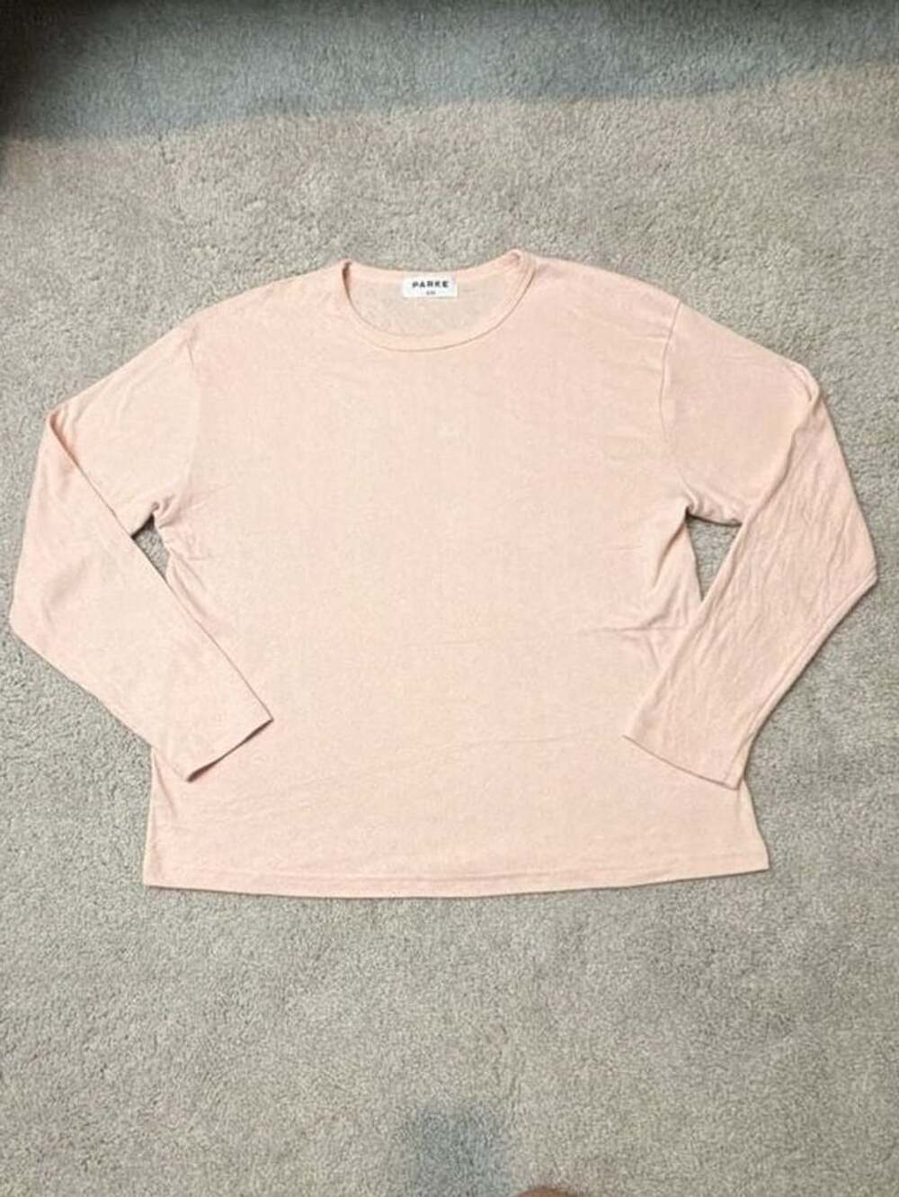 Parke Heart Pointelle Long Sleeve Crew Neck Top Pink S/M